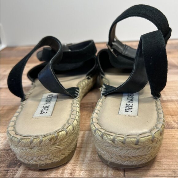 Steve Madden Womens Black Suede Espadrille Sandals With Ankle Strap 8M - Picture 4 of 4